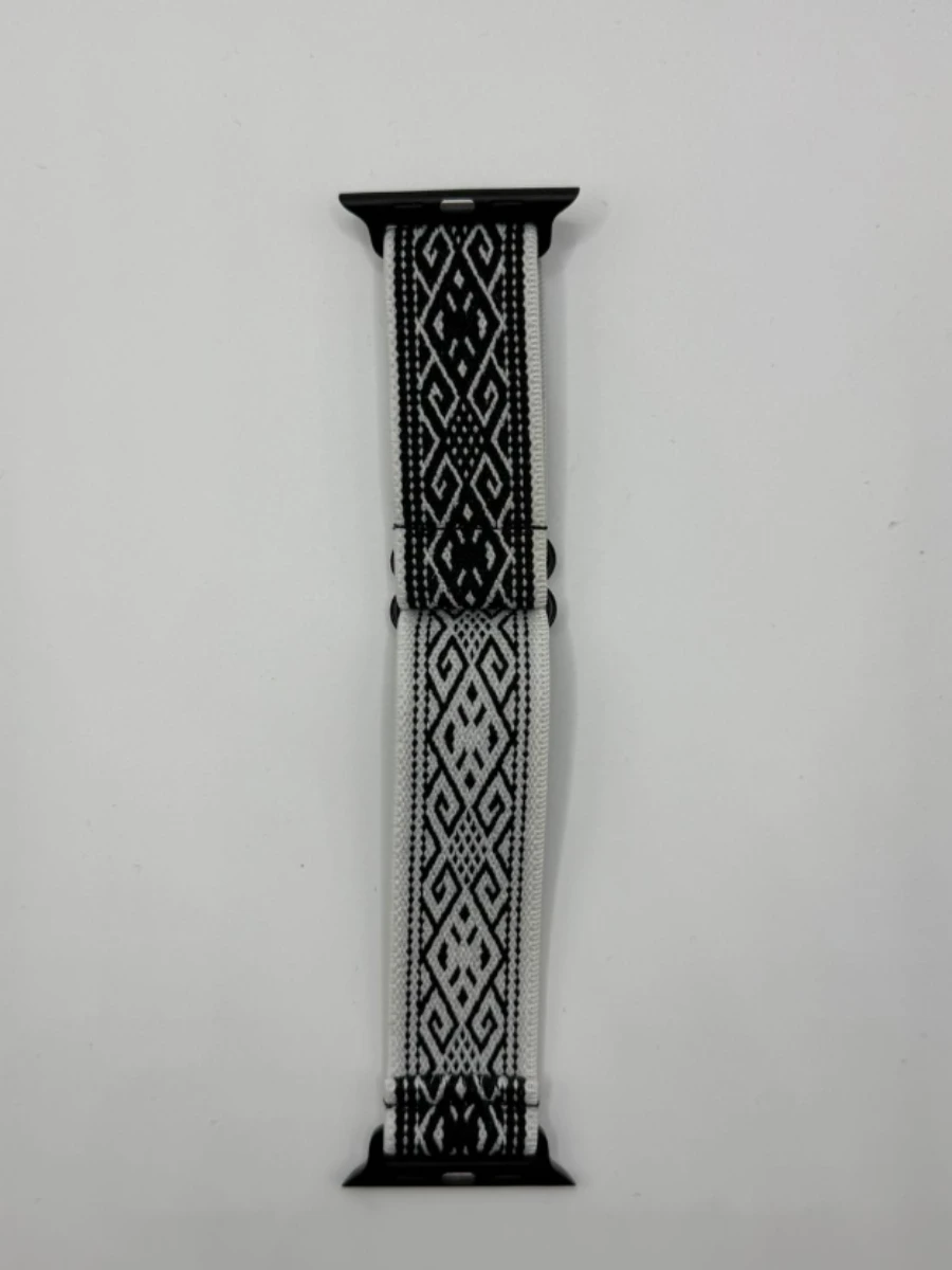 Bracelet Apple Watch 44mm tissu noir/blanc