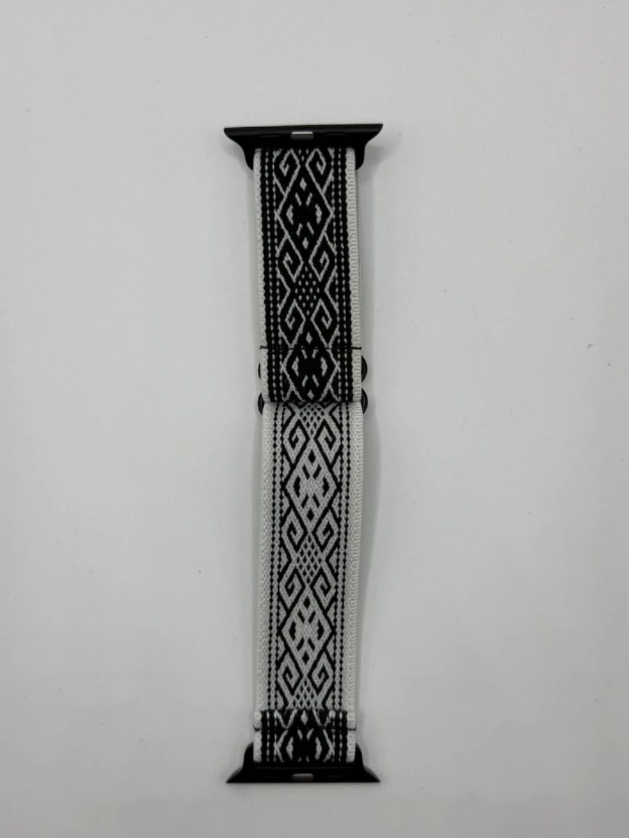 Bracelet Apple Watch 44mm tissu noir/blanc