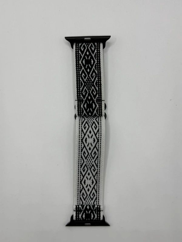 Bracelet Apple Watch 44mm tissu noir/blanc
