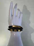 Bracelet 3 en 1 en cuir noir et acier inoxydable doré