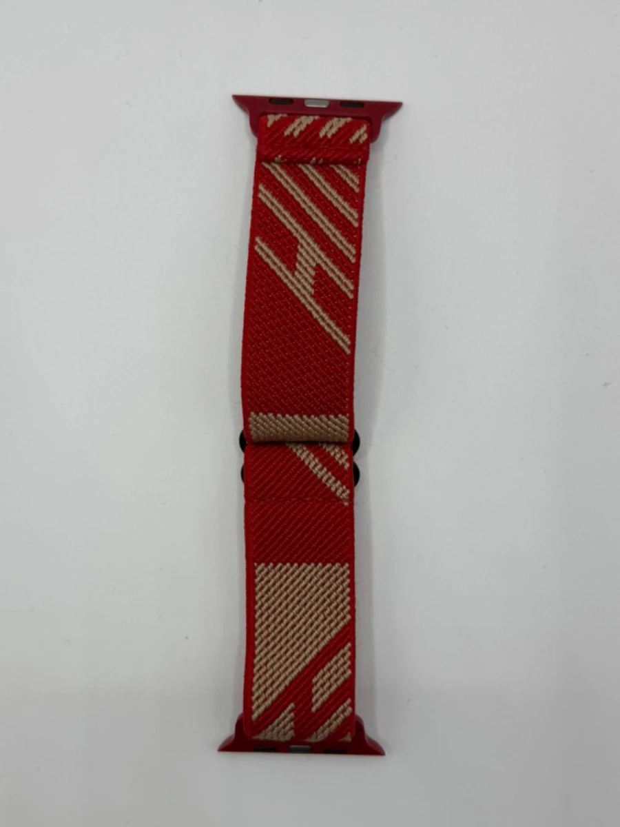 Bracelet Apple Watch 44mm tissu rouge/beige